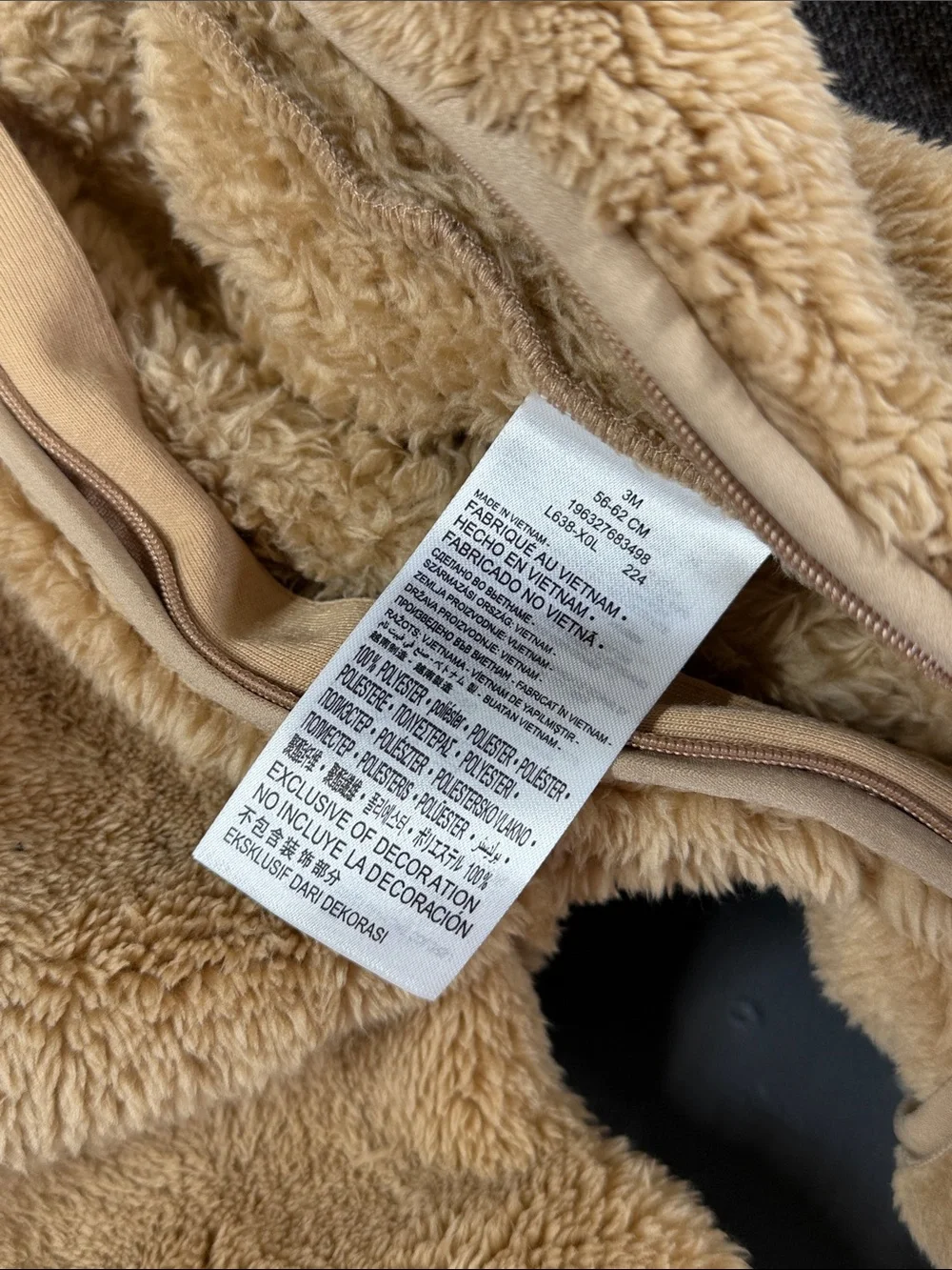 Nike convertible teddy bear Plush Hooded One-Piece in Tan full zip up